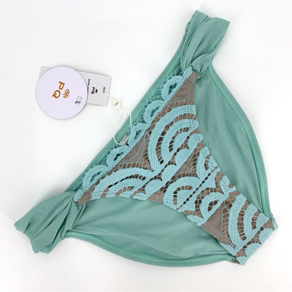 PQ Swim NWT Seafoam Green Lace Fanned Full Bikini Bottom, Small